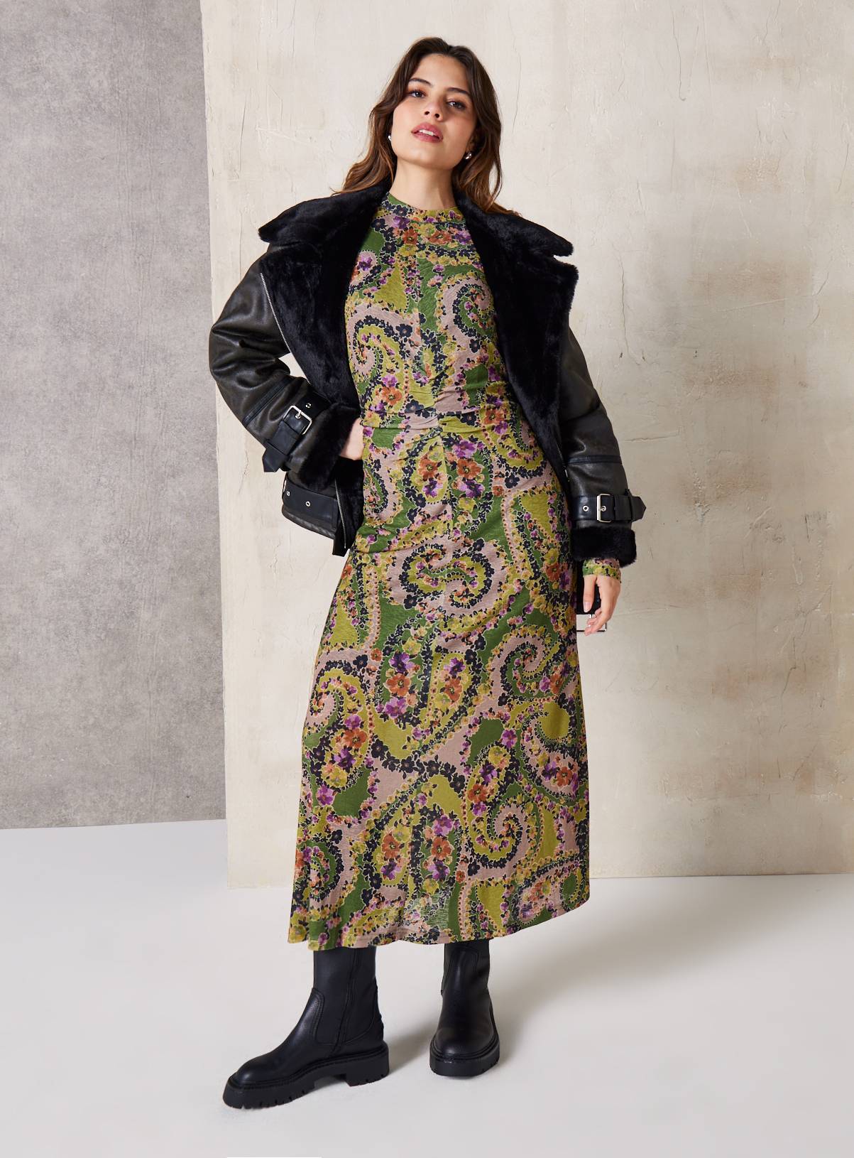 EVERBELLE Jacquard Paisley Print Ruched Jersey Dress 8 - Image 3
